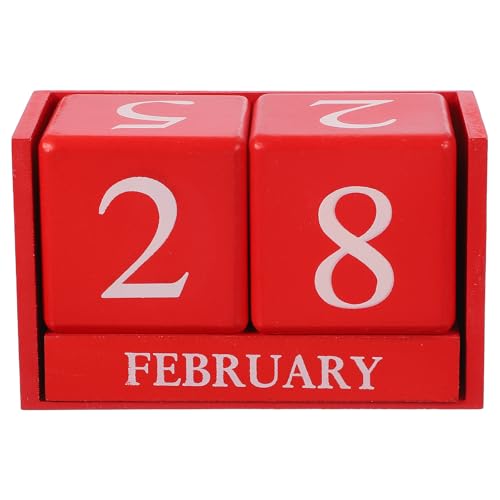 uxcell Wooden Desk Calendar, Wood Block Perpetual Calendar Vintage with 5 Blocks Reusable Month Date Display for Desk Office Home Desktop Decoration, Red - color: Red