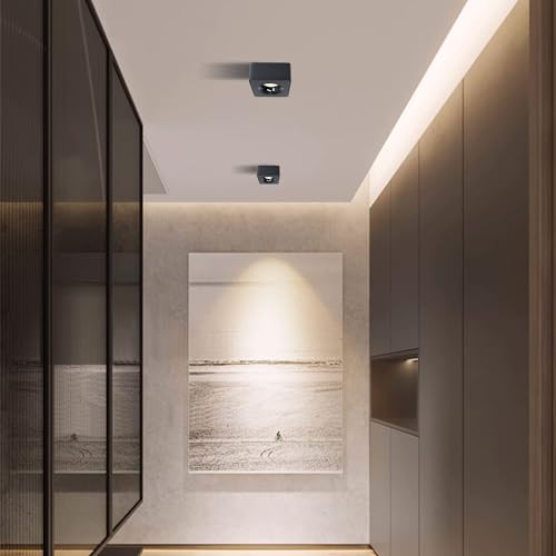 LED Dimmable Square Ceiling Spotlight Aluminum Black Wide 4.61 in Ultra-Thin 2.16 in Downlight Modern Ceiling Mounted Spot Light Fixture for Living Room Hallway Foyer CRI 98 12W 3000K 002 - color: Black, size: Square-12W-Dimmable