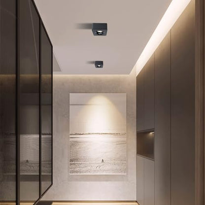 LED Dimmable Square Ceiling Spotlight Aluminum Black Wide 4.61 in Ultra-Thin 2.16 in Downlight Modern Ceiling Mounted Spot Light Fixture for Living Room Hallway Foyer CRI 98 12W 3000K 002 - color: Black, size: Square-12W-Dimmable