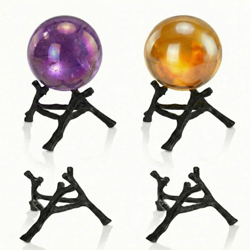 Beeveer 4 Pcs Black Crystal Ball Stand Display Holder Egg Sphere Stand Photography Props Crystal Balls Ornament Rack Holder Black Metal Base Tree Tripod Modern Simplicity for Home Decoration - color: Black