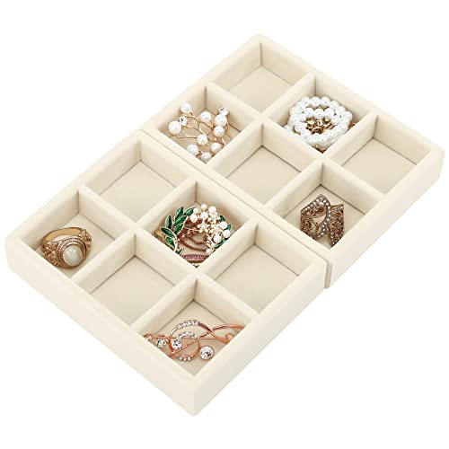 DesignSter Small Jewelry Tray-Ring Organizer 2PCS Premium Velvet Rings Earrings Display Tray Storage Insert Holder for Jewelry Box, Drawer, Dresser (6 Grids, Beige) - color: Beige, size: 6 Grids