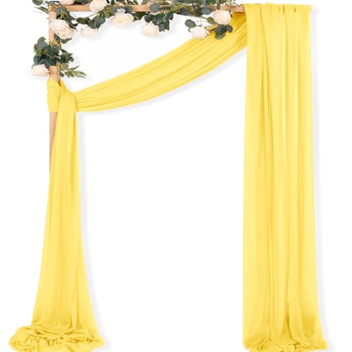 MLMC Yellow Wedding Arch Draping Fabric 1 Panel 29" x 20 FT Extra Long Gauze Drapes Sheer Backdrop Curtains 6.6 Yards Outdoor Drapery Panels for Wedding Baby Shower Party Ceiling Decoration - color: Yellow