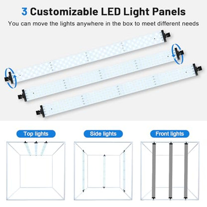 32x32 Inch Photo Studio Photo Light Box for Photography, 405 LED Large Lightbox with 3 Light Panel Stepless Dimming and Soft Light Cloth Professional Photo Background Shooting Tents - size: 32x32 in (3 LED Strips)