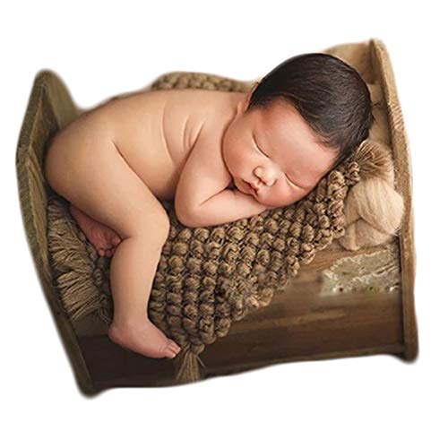 Zeroest Baby Photography Props Basket Braid Wool Wrap Newborn Photo Shoot Baskets Filler Posing Stuffer Background Blanket (Coffee) - color: Coffee