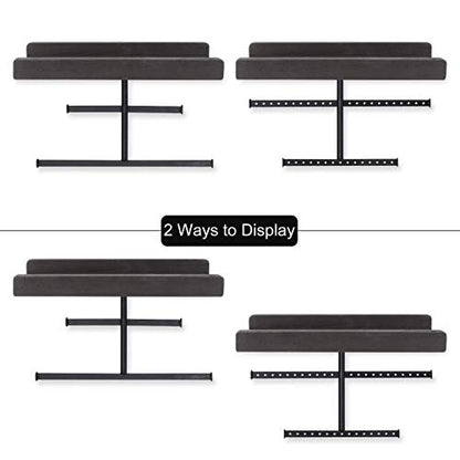 Keebofly Hanging Wall Mounted Jewelry Organizer with Rustic Wood Jewelry Holder Display for Necklaces Bracelet Earrings Ring Set of 2 Black,[Patented] - color: Black