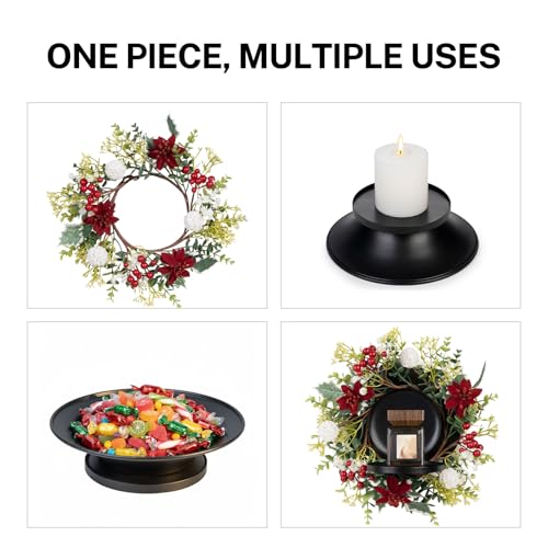 MOYEE Candle Holder Centerpieces for Tables,Candle Ring,Wreaths, Black Metal Candle Stick Paired Artificial Flowers 14 in Versatile Dining Table Centrepiece - color: White Ball Wreath