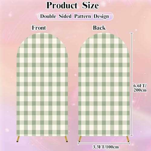 6.6FT Wedding Arch Backdrop Cover Seamless Checkered Light Green Spandex Fitted Fabric Round Top Stretchy Stand Covers for Baby Shower Birthday Party Decoration - color: Color7, size: 6.6x3.3 FT
