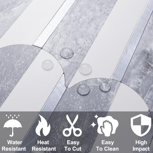 DICOFUN 10-Sheet Grey & White Peel and Stick Backsplash for Kitchen, PVC Stick on Backsplash Wall Tiles - color: Fish Scale/Grey and White, size: 10 Sheets, 12"x12"x0.12"