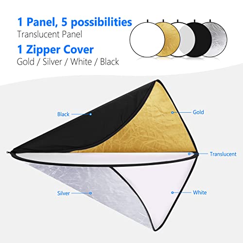 NEEWER 43 Inch/110 Centimeter Light Reflector Diffuser 5 in 1 Collapsible Multi Disc with Bag - Translucent, Silver, Gold, White, and Black for Studio Photography Lighting Outdoor - size: 110cm