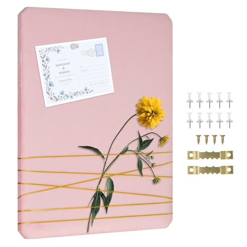 DOLLAR BOSS Bulletin Board with Velvet 16'' x 12'' Pink Cork Boards for Walls Small Pin Board Photo Display Office Wall Organizer, Jewelry Storage, Home Girls Dorm Decor with 10 Pushpins, Pink - color: Pink