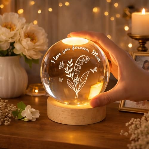 Noni Personalized Grandma's Garden Crystal Ball LED Night Light, Custom Birth Month Flowers, Heartfelt Gift for Grandma, Mom, Mother's Day Style 02 - color: Style 02