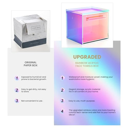 Rainbow Disposable Facial Towels Storage Box Acrylic Container Compatible with Clean Skin Club Clean Towel XL Wall-Mounted Face Towel Organizer with Drawer(Excluding Facial Towels) - color: Rainbow