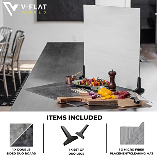 V-FLAT WORLD Duo Board Product Photography Backdrops - 2-Sided Background for Photograph, Hyper-Realistic Item & Food Photography Background - Includes 2 Legs & Mat - 24" x 24", Grey Chalk/Dark Chalk - color: Grey Chalk/Dark Chalk, size: 24 x 24 inches