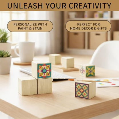 6 Pack Wooden Cubes Wood Block Unfinished Square Blocks 2 Inch