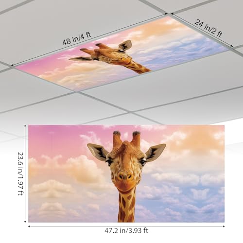 Outus 4 Pcs Fluorescent Light Cover Classroom Lighting Cover with 10 Magnets Light Filter Magnetic Ceiling Panel Decoration 2 x 4 ft (23.62 x 47.24 In) Reduce Glare for Office School (4,Giraffe) - style: Giraffe