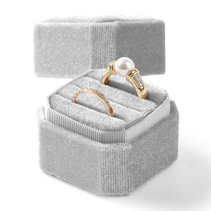 3 Slots Ring Box Velvet Ring Gift Box Wedding Day For Proposal, Engagement, Wedding, Mother's Day, Valentine's Day (Gray) - color: Grey