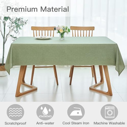 maxmill Rectangular Tablecloth Linen Texture Stain Proof Waterproof Wrinkle Free Spillproof Washable Fabric Table Cloth Farmhouse Tablecloths for Dining Room Party Holiday, 60 x 140 Inch, Sage Green - color: Sage Green, size: 140" x 60" (Rectangular)