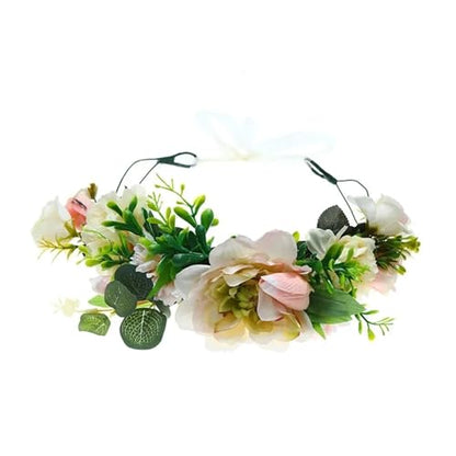 Colorful Rose Flower Crown Wreath Festival Wedding Flower Crown Photo Props Rose Green Leaf Floral Headpiece Hair Wreath Spring(Green) - color: Green