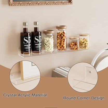 24'' Clear Acrylic Wall Long Shelf 2 Pack, Acrylic Floating Book Shelves, Wall Mounting Invisible Ledge Book Shelf - color: Clear, size: 24 Inch