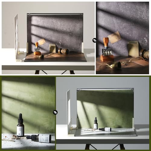 Food Photography Backdrops with Shadow Boards, 10Pcs Double-Sided Photo Background Paper (20 Patterns), Tabletop Small Product Shooting Kit with T-Stand & Clamps for Jewelry, Cosmetics