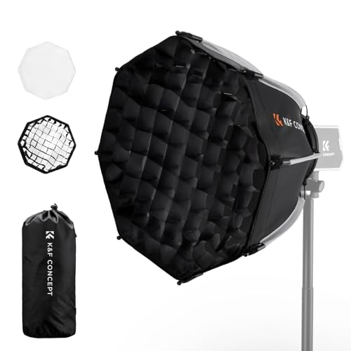 K&F CONCEPT 15.7"/40cm Octagonal Softbox, Quick Folding Quick Set Up Compatible with PL-60B COB LED Video Light with Diffusers/Honeycomb Grid/Bag