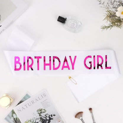 CIEHER Birthday Girl Sash for Women and Girls - Customizable 67" L x 3.6" W Sash for 10th, 13th, 16th, 18th, 21st, 30th, 40th, 50th, 60th Birthdays - color: White & Rose Pink