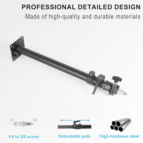 Photography Studio Ceiling Camera Mount 360° Rotation Wall Ceiling Light Mount Boom Arm Up to 28.3inch for Photo Video Monolights, Umbrellas, Reflectors, Overhead with 3/8" &1/4" Thread Adapter