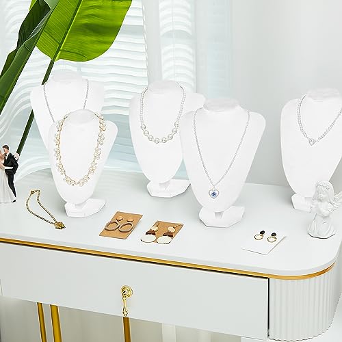 Huquary 6 Pcs Necklace Display Stand Necklace Holder Jewelry Bust Display Stands for Selling Home Store Trade Shows Photography Props Retail(White,Velvet) - color: White
