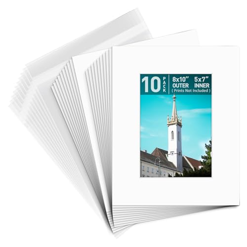 Golden State Art, Pack of 10 White 8x10 Picture Mats Mattes with White Core Bevel Cut for 5x7 Photo + Backing +Bags - color: White, size: 8x10 for 5x7 (10 Pack)