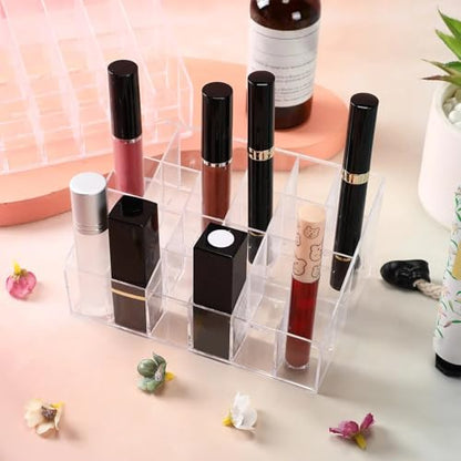 Macarrie 4 Pieces Lipstick Holder Organizer 24 Slot Acrylic Lipstick Makeup Organizer Case Display Stand Storage Box for Lipsticks Lipgloss Brushes Cosmetics - size: 24 Slot