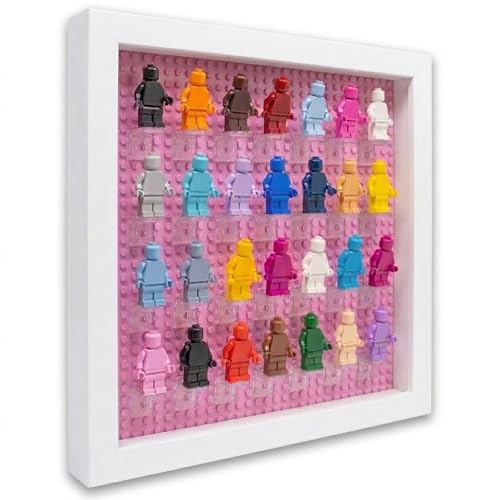 Figurine Display Case 10x10 White Shadow Box for Miniature Figures 10x10 White Wood Shadow Box with Black Base to Display Up to 28 Block Figures - color: White With Black Backing, size: 10x10
