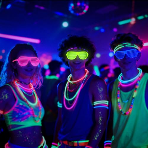 12Pcs Glow in The Dark Glasses,Neon Fluorescent Blacklight Eyeglasses Party Favors,Glow in The Dark Party Supplies,Glow Photo Booth Props for Birthday Wedding Christmas Halloween Concert