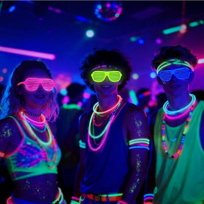 12Pcs Glow in The Dark Glasses,Neon Fluorescent Blacklight Eyeglasses Party Favors,Glow in The Dark Party Supplies,Glow Photo Booth Props for Birthday Wedding Christmas Halloween Concert