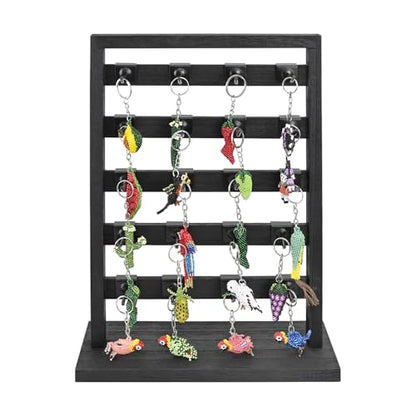 Ikee Design Wooden Jewelry Display Rack with 20 Removable Metal Hooks,Earring Card Display Stand,Jewelry Organizer,Earring Bracelet Organizer, Keychain Stand, Black Color - color: 1) Black