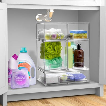 Sorbus Acrylic Storage Containers - 3 Pack, Stackable Storage Bins Set for Bathroom Organization - Clear Acrylic Drawer Organizers - Makeup Case Pull-Out Drawers (4.4’’ Tall and 12.1’’ Wide) - size: 3 Pack, 4.4’’ Tall and 12.1’’ Wide