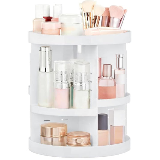 HBlife Extra Large 360 Rotating Makeup Organizer Adjustable Carousel Large Capacity Revolving Perfume Organizer Skincare Organizers Cosmetic Storage Spinning Holder for Vanity, White - color: White, size: X-Large