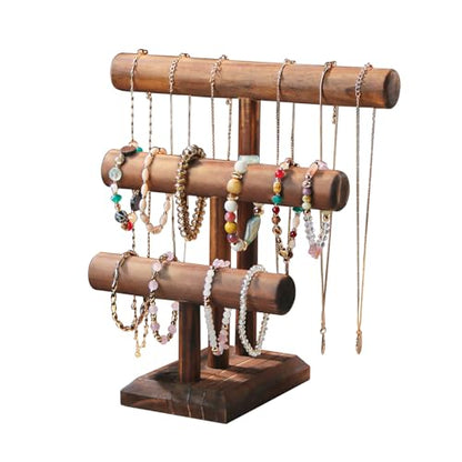 Bracelet Holder, Bracelet Display Stand for Vendors, T-Bar Necklace Scrunchie Wooden Storage Rack, Bangle Watch Jewelry Display Tower (3 Tier) - size: 3 Tier