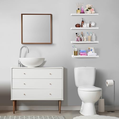 Sorbus Floating Shelves for Wall - 24" Bathroom Shelves, Wall Decor for Bedroom, Kitchen, Living Room, Home Decor & Book Storage - Mounted Floating Shelf with Invisible Brackets (White, 4 Pack) - color: White, size: 4 Pack