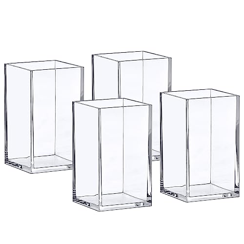 Amazing Abby - Penelope - 4-Pack Pen Holder, Acrylic Pen Holder, Clear Plastic Organizer for Office Supplies, Perfect Office Desktop Storage Solution for Pencils, Pens, Markers, Scissors, and More - style: 4-Pack
