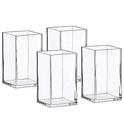 Amazing Abby - Penelope - 4-Pack Pen Holder, Acrylic Pen Holder, Clear Plastic Organizer for Office Supplies, Perfect Office Desktop Storage Solution for Pencils, Pens, Markers, Scissors, and More - style: 4-Pack