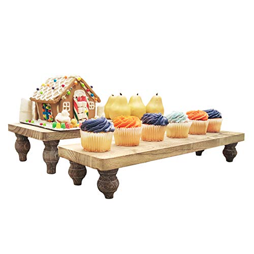 Ikee Design 2 Pcs Set Wooden Display Riser, Wood Cupcake Dessert Display Riser, Countertop Dessert Serving Stand, Cake Riser Stands - color: Oak