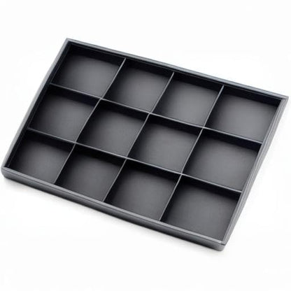 Black PU Leather Jewelry Display Flat Tray Ring Necklace Watch Organizer Display Tray (1 grid) - style: 12 Grids