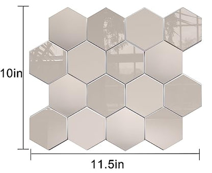 Thickened Hexagon Peel and Stick Tile Backsplash, New Upgrade Glossy and Matte Beige Waterproof Stick on Backsplash, Self-Adhesive Marble Tiles for Kitchen,Bathroom and Bedroom，10-Sheet. - color: Matte and Glossy Beige