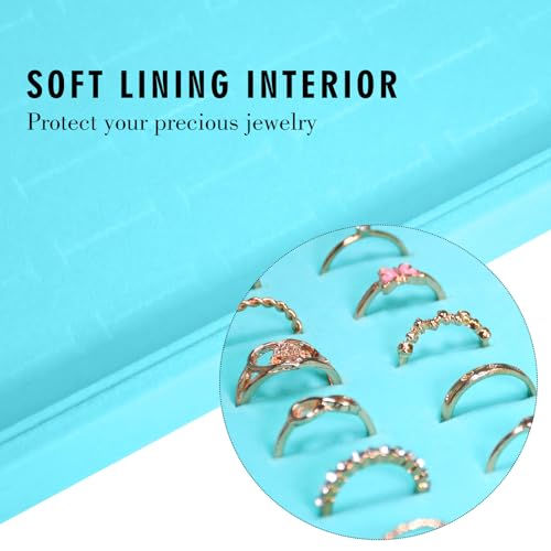 Siveit Velvet Ring Display Tray Organizer Box with Transparent Lid, 100 Slot Ring Holder Showcase For Store Display Jewelry Show Home, Ring Organizer For Rings Earrings (Light Blue) - color: Light Blue