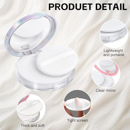 Tokusatsu 2-Pack Refillable Loose Powder Container with Puff & Mirror - 0.17 oz Travel Portable Empty Makeup Compact with Mesh for Women Girls, (Pink, Iridescent Silver) - color: Pink Iridescent Silver