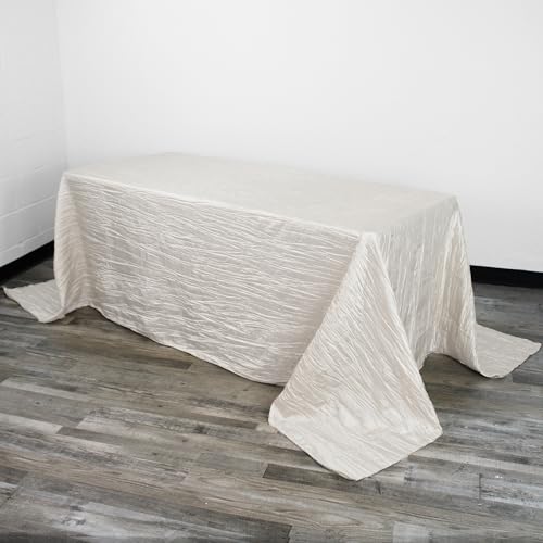 YOUR CHAIR COVERS - 90 x 132 Inch 6 ft Ivory Rectangular Crinkle Taffeta Tablecloth – Elegant Table Linen for Rectangular Tables, Weddings & Events - color: Ivory, size: 132" x 90" (Rectangular)