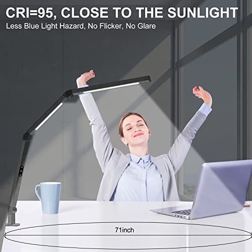 LED Desk Lamp with Clamp, Architect Desk Lamp with Dual Light and Adjustable Swing Arm, Clip-on Eye-Care 4 CCT Modes & 5 Brightness Levels Table Light Modern Computer Lighting for Home Office - color: Black+Touch