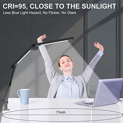 LED Desk Lamp with Clamp, Architect Desk Lamp with Dual Light and Adjustable Swing Arm, Clip-on Eye-Care 4 CCT Modes & 5 Brightness Levels Table Light Modern Computer Lighting for Home Office - color: Black+Touch