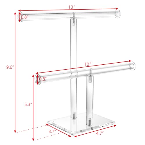 MOOCA 2 Pcs Set Deluxe Clear Acrylic Round Bracelet Display Holder 2 Tier T-bar Jewelry Bracelet Display Holder Stand Acrylic Organizer Jewelry Holder (2-Bar) - color: 2-Bar, 2 Pieces