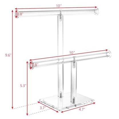 MOOCA 2 Pcs Set Deluxe Clear Acrylic Round Bracelet Display Holder 2 Tier T-bar Jewelry Bracelet Display Holder Stand Acrylic Organizer Jewelry Holder (2-Bar) - color: 2-Bar, 2 Pieces